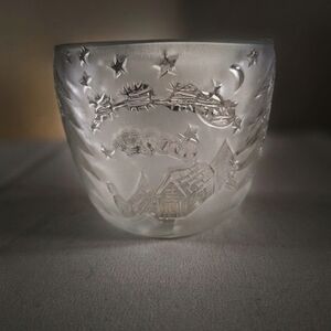 Vintage Partylite Frosted Glass Olde World Village Votive Holder Santa Sleigh